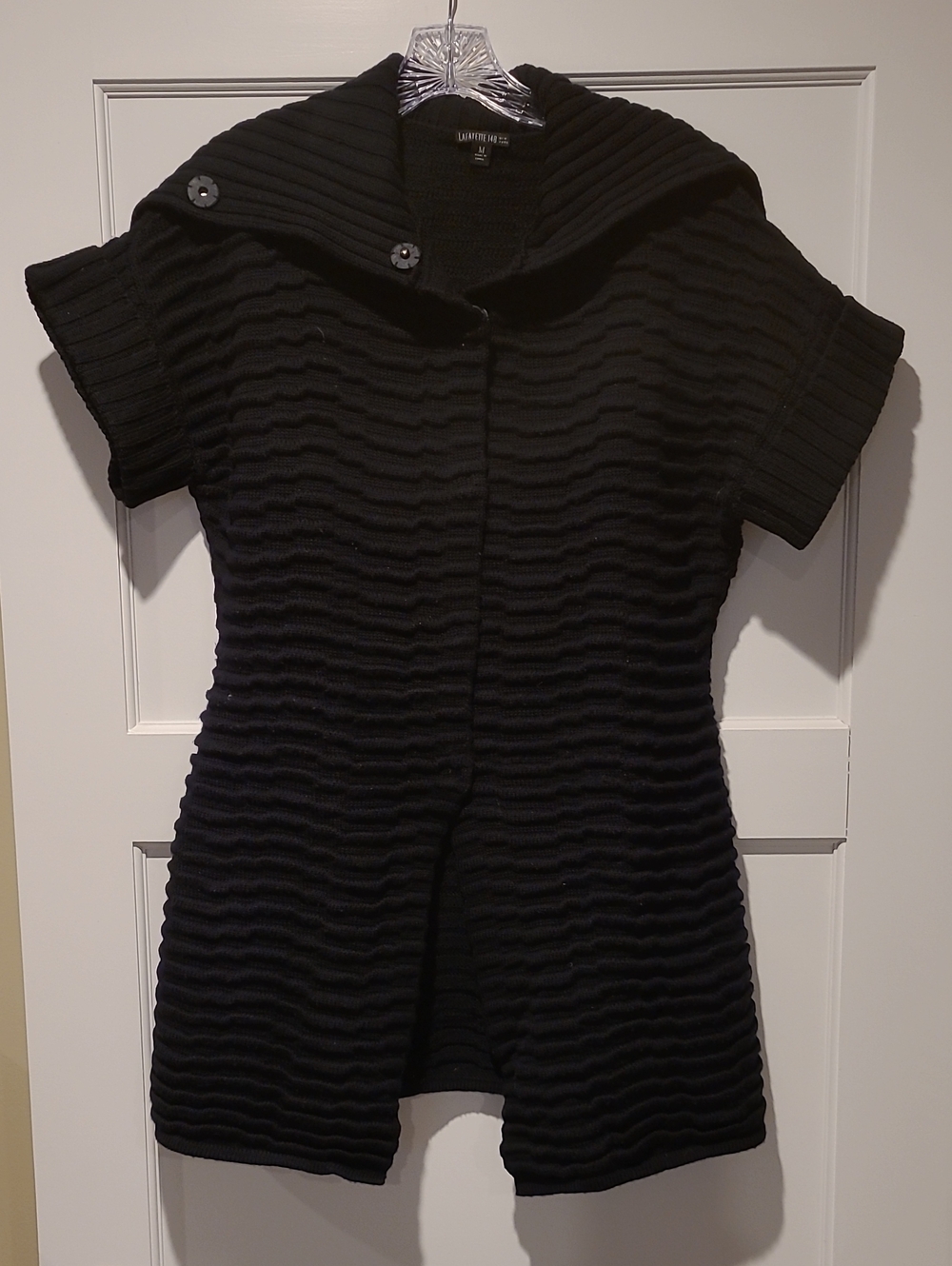 Lafayette 148 New York Black Short-Sleeve Textured Knit Cardigan Coat